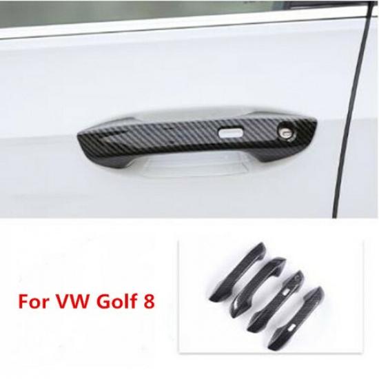 For VW GOLF 8 MK8 2020 2021 Carbon Fiber 4Pcs Exterior Door Handle Cover Trim