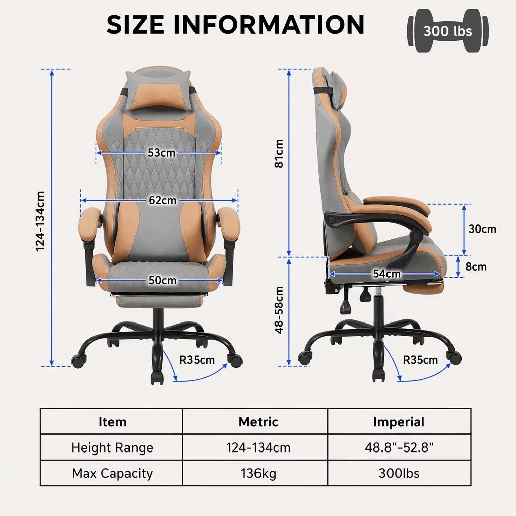 Ergonomic Gaming & Office Chair, Breathable Protein Leather, Footrest, Steel Base & Casters, 360 degrees Desk Chair for Home Office & Gaming
