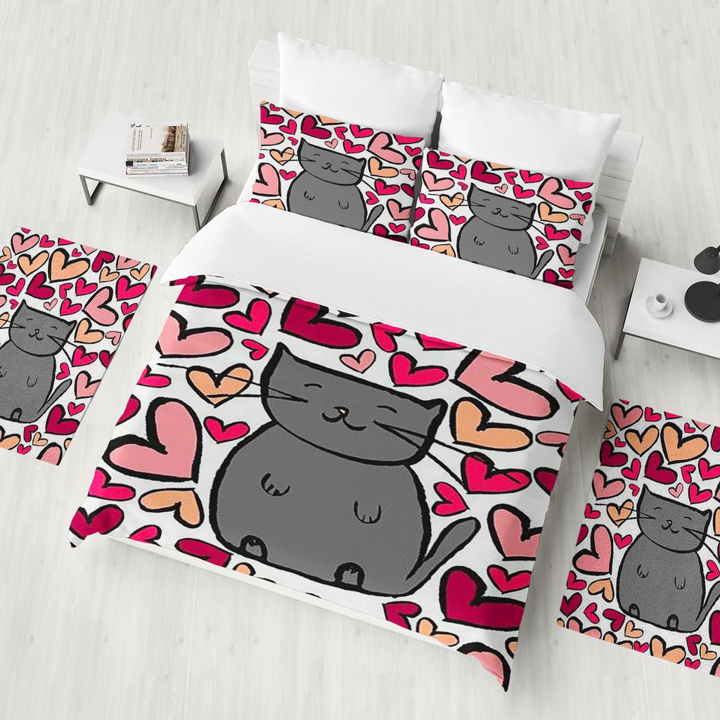 Cute Cats Duvet Cover Cartoon Bedding Set Children Bedroom Decoration Gift Single Easter Independence Day Christmas Halloween