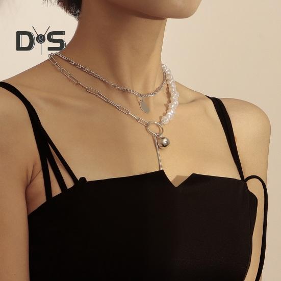 Mehrlagige Halskette mit Kunstperlen im Barockstil für Damen, Halskette mit gestapelten Kunstperlen und Büroklammern, Schmuck für Ehefrau und Freundin