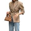 Women's Beige Loose Fit Notch Lapel Casual Blazer Asymmetric Hem Long Sleeve Jacket