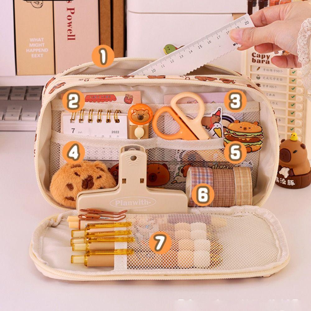 Multi Layer Pen Bag Capybara Stationery Organizer New Stationery Storage Bag School Office