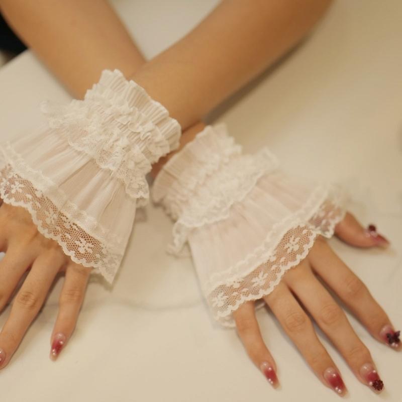 Faux Sleeves Decorative Trumpet Sleeves for Sweater Ruffle Bowknot Lace False Sleeves Cuff Extension Sweet Wrist Cuffs