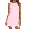 Women Bodycon Tank Dress Sleeveless Round Neck Color Block Piping Cut Out Side Mini Dress
