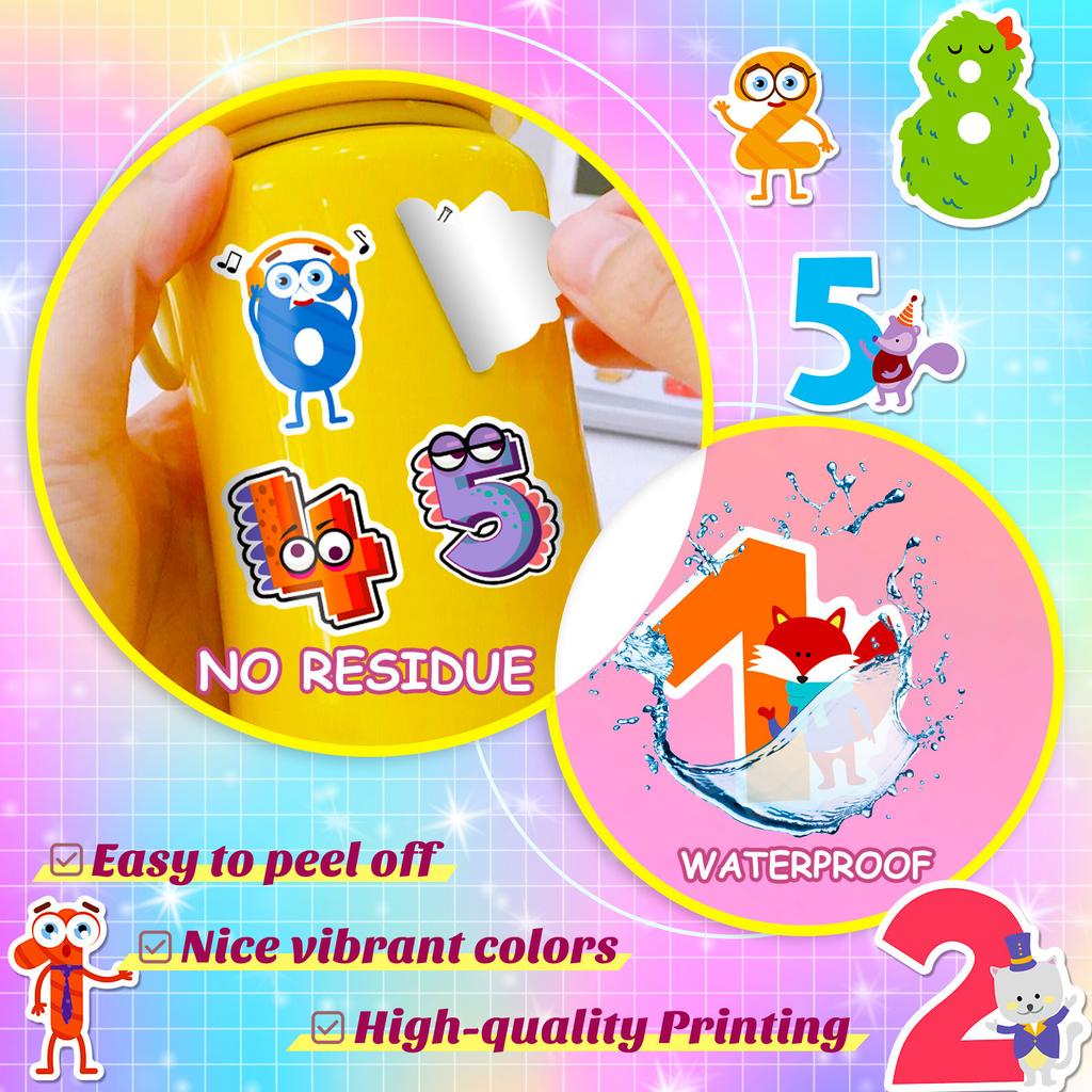 50 Arabic Numerals 1-9 Stickers Color Cute Cartoon Numbers Children's Puzzle Early Education Stickers