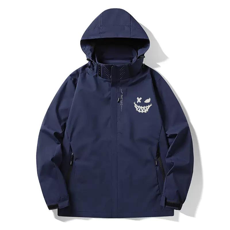Men's Multifunctional Hooded Outdoor Jacket (Fall/Winter) – Windproof, Suitable for Hiking and Mountaineering, Minimalist Print Design