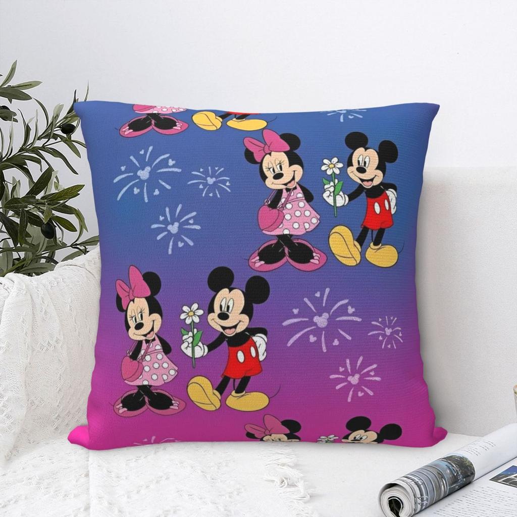 Kawaii Mickey Minnie Paar Kissenbezug, bedruckt, Polyester, Kissenbezug, Dekokissenbezug, Sitzkissenbezug, Reißverschluss, 40 x 40 cm