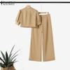 ZANZEA Women Puff Short Sleeve Blouse and Wide Leg Pants Summer Two Piece Suit Sets
