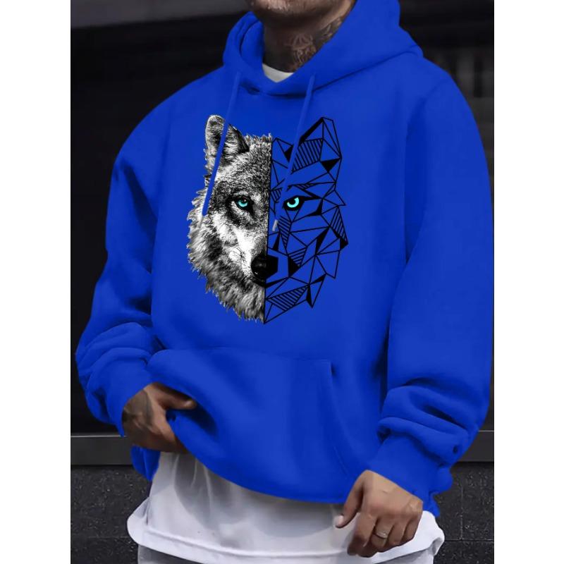 Men's Casual Versatile Style Fashion Hoodie, Wolf Print