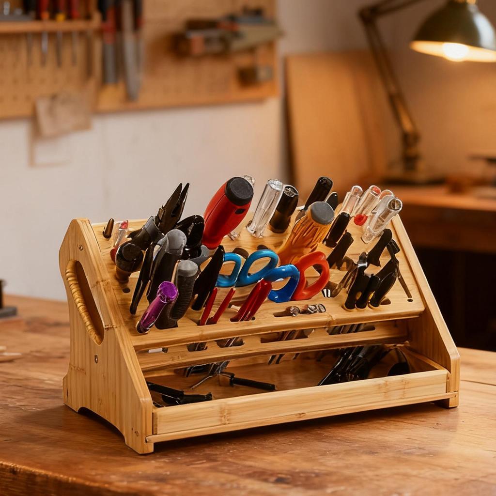 Organizer na śrubokręty 53-otworowy Drewniany stojak z tacą Organizer na narzędzia ręczne Do hobby Napraw Biurko Półka na książki Płyta perforowana