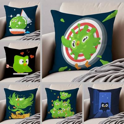 Cute Cartoon D-Duolingos Pillow Case Silky Elegant Comfort Sofa Bed Invisible Zipper Beach Pillowcase
