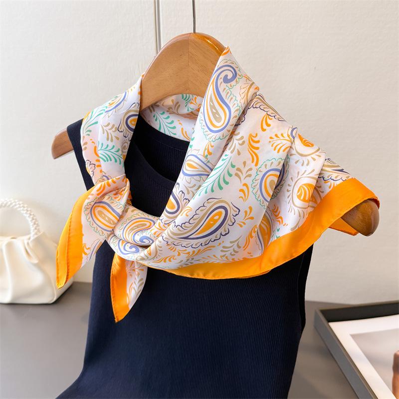Luxury Printing 70cm Square Scarves Women's Silk Scarf Spring Summer Bandana Neckerchief Small Foulard Shawl