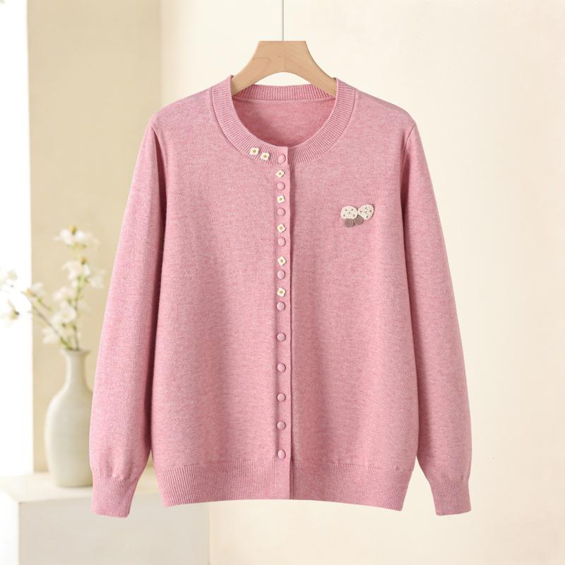 

Spring and Autumn Loose Knit Cardigan for Middle-aged Women - Round Neck, Single-breasted Sweater XL рожевий