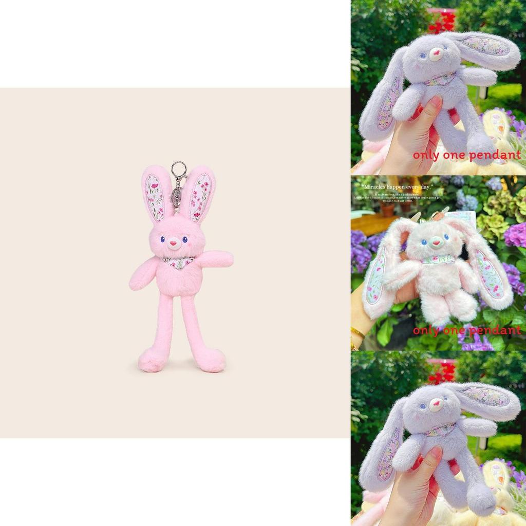 Embroidered Rabbit Plush Bag Keychain With Floral Pattern For Kids And Teens
