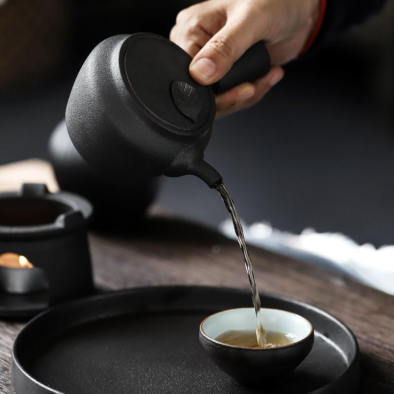 240ml Ceramic Side Handle Teapot Black Ceramic Retro Kung Fu Tea Set