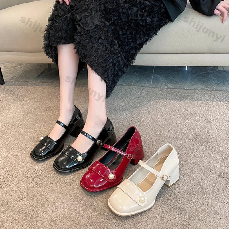 Fashion Fashion Platform Pumps for Women 2025 Spring New Strap Thick Heels Mary Jane Shoes Woman Round Toe High Heel Party Single Shoe