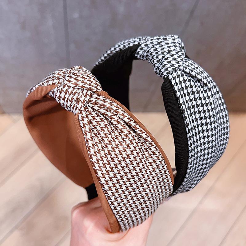 Wide Women Top Bow Knotted Hairbands Classic Plaid Headbands for Adult Daily Headwears Hair Hoop Accessories