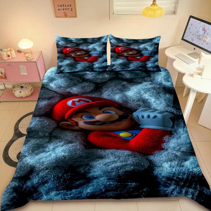 

Snowflake Mario Bros Duvet Cover Super Mario Mushroom Bedding Sets Comforter Cover for Boys Teens Bedroom Bed Decor Gifts 135x200cm