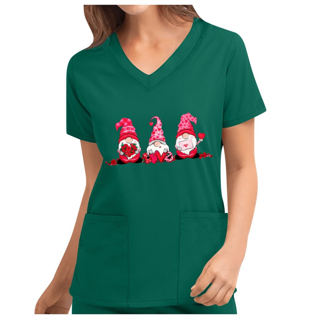 Women's New Cute Valentine's Day Love Pocket V-neck Short Sleeve Loose Top