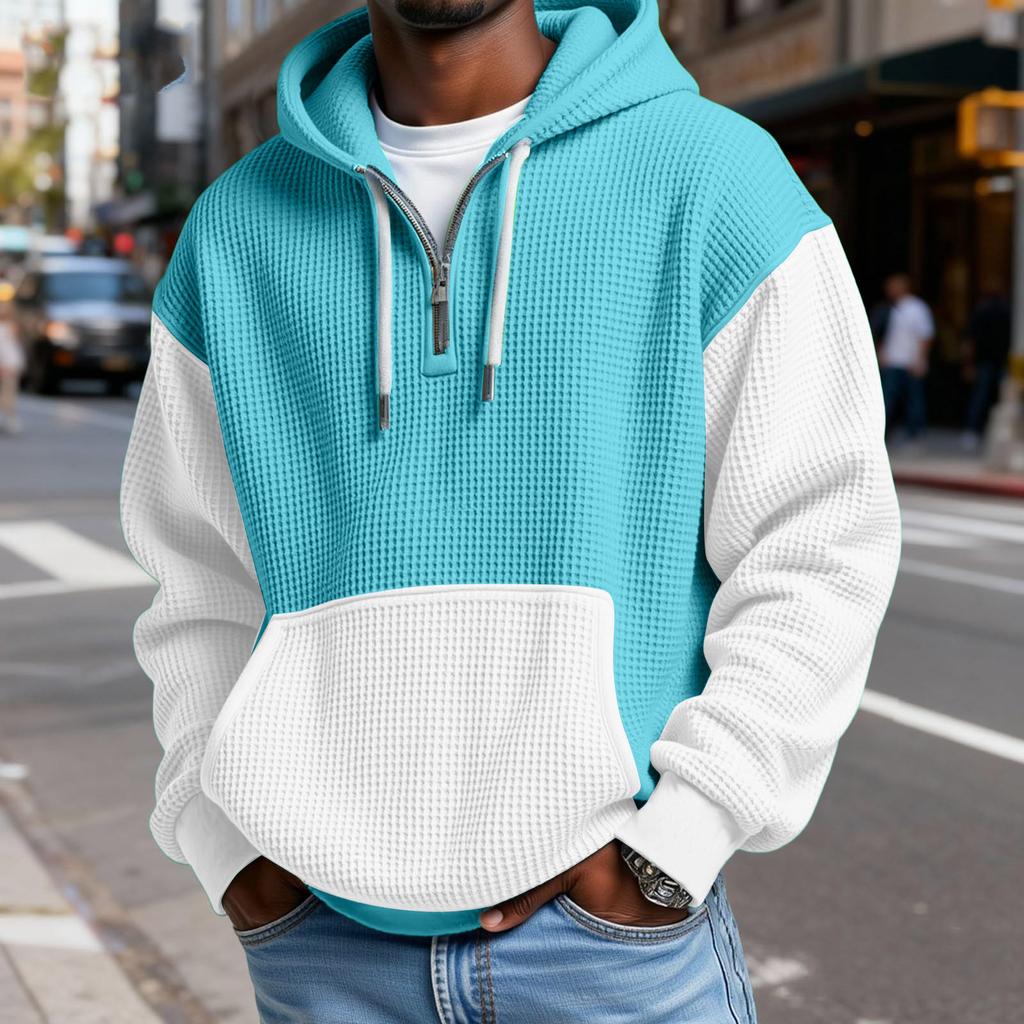 Sudadera con Capucha para Hombre de Moda Trendy con Media Cremallera, Pulóver, Textura Polar Gruesa