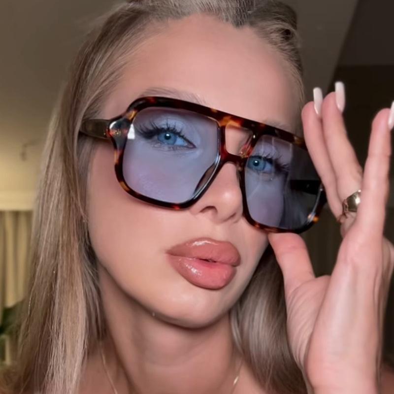New Popular Fashion Double Bridges Pilot Women Oversized Sunglasses Retro Candy Color Gradient Uv400 Men Punk Sun Glasses
