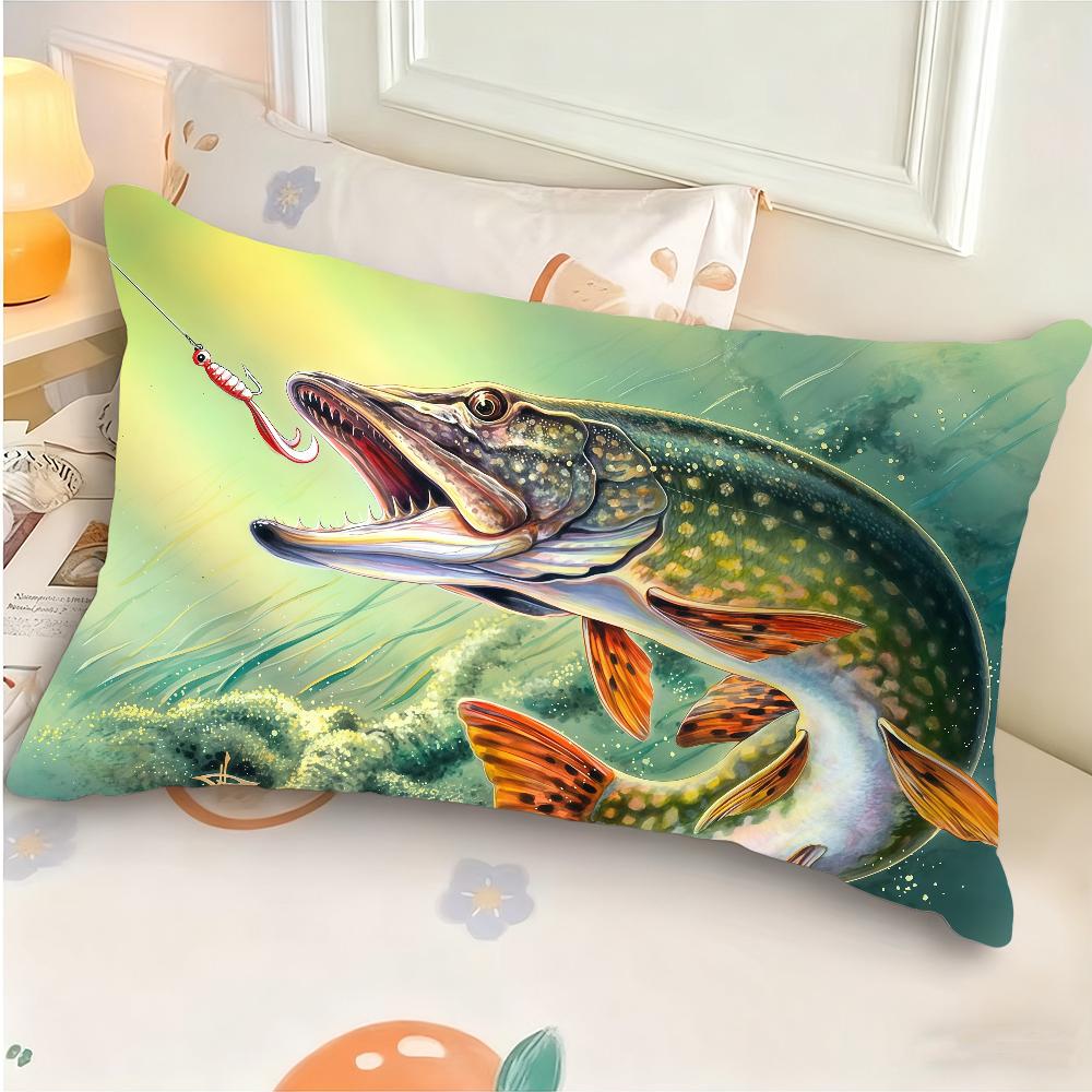 Sea Bass And Fishing Scene Cushion Cover Rectangle Pillow Case Printing Bedside Sofa Room Home Decoration Pillowcase