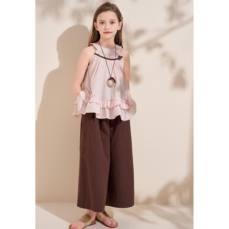 Montagut Girls' Summer Halter Top & Wide-Leg Pants Set