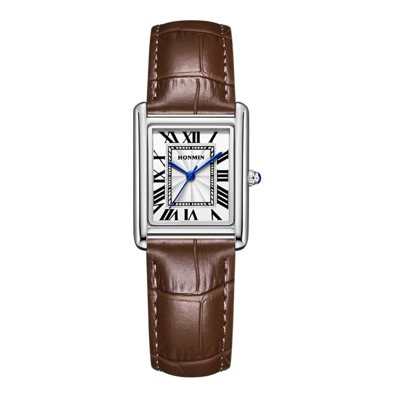 Leather Strap Square Quartz Couple Watches: Waterproof, Simple, Fashionable Design for Men and Women