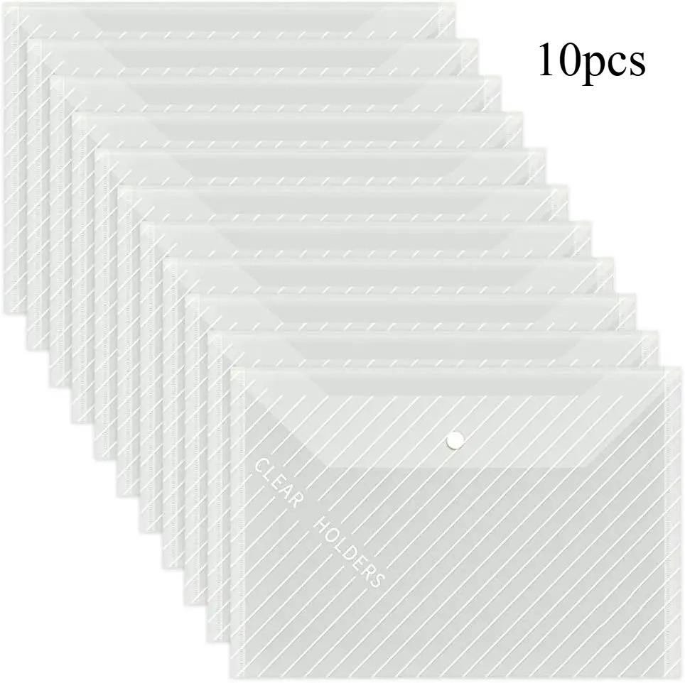 10 STUKS Plastic Mappen voor Documenten, A4 Formaat Plastic Enveloppen met Drukknopsluiting, Transparante Dossiermappen Tassen voor Schoolkantoor white