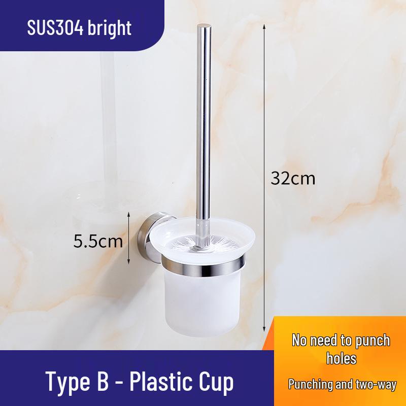 304 Stainless Steel Toilet Brush with Glass Base - Hotel-Quality Cleaning Set