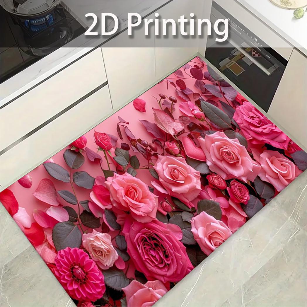 

VIKAMA Valentine s Day Carpet Beautiful Pink Rose Doormat Welcome Mat 2D Kitchen Rug Carpet For Live Room Rug For Bedroom Home 40X60CM (1.3X2FT