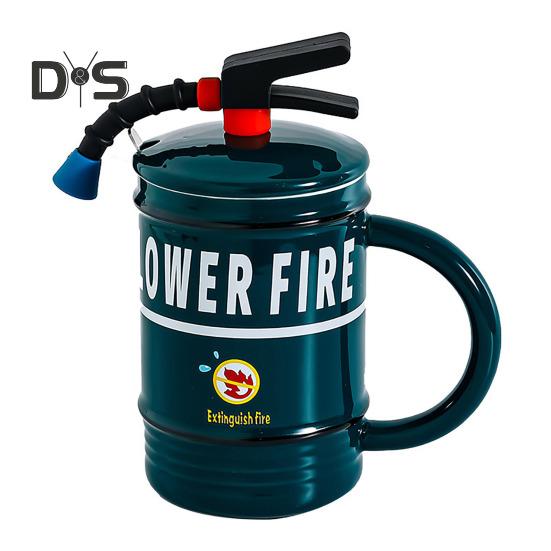Ceramic Coffee Mug 450ml Funny Flame Extinguisher Cup with Lid Ice Chocolate Milk Beverage Mug Creative Gift for Men Women