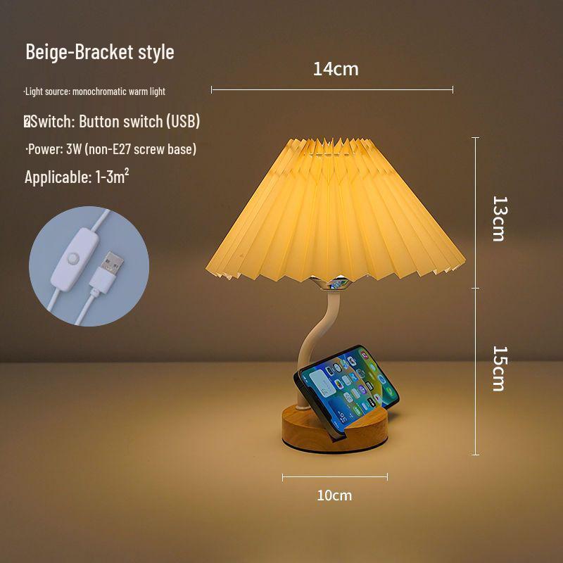 

Multifunctional Pleated Bedside Table Lamp with Storage & Remote-Control Night Light Warm Light Fixed Brightness