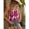 Women Summer New Pink White Brushstroke Print Spaghetti Strap Casual Camisole