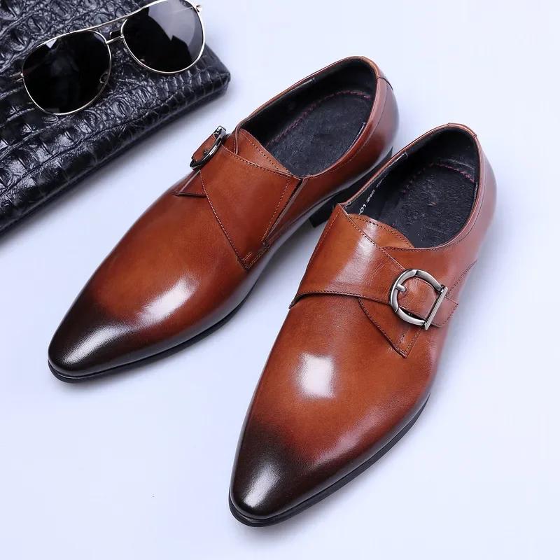 Fashion Men's Dress Shoes Formal Oxford Shoe for Man Wedding Dress Brand PU Leather Trendy Buckles Big Size Male Business Footwear