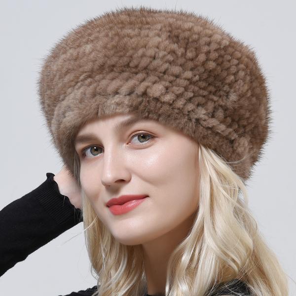 Woman Winter Berets Hat Knitted Natural Mink Fur Warm Genuine Fur Hats Female Headwear