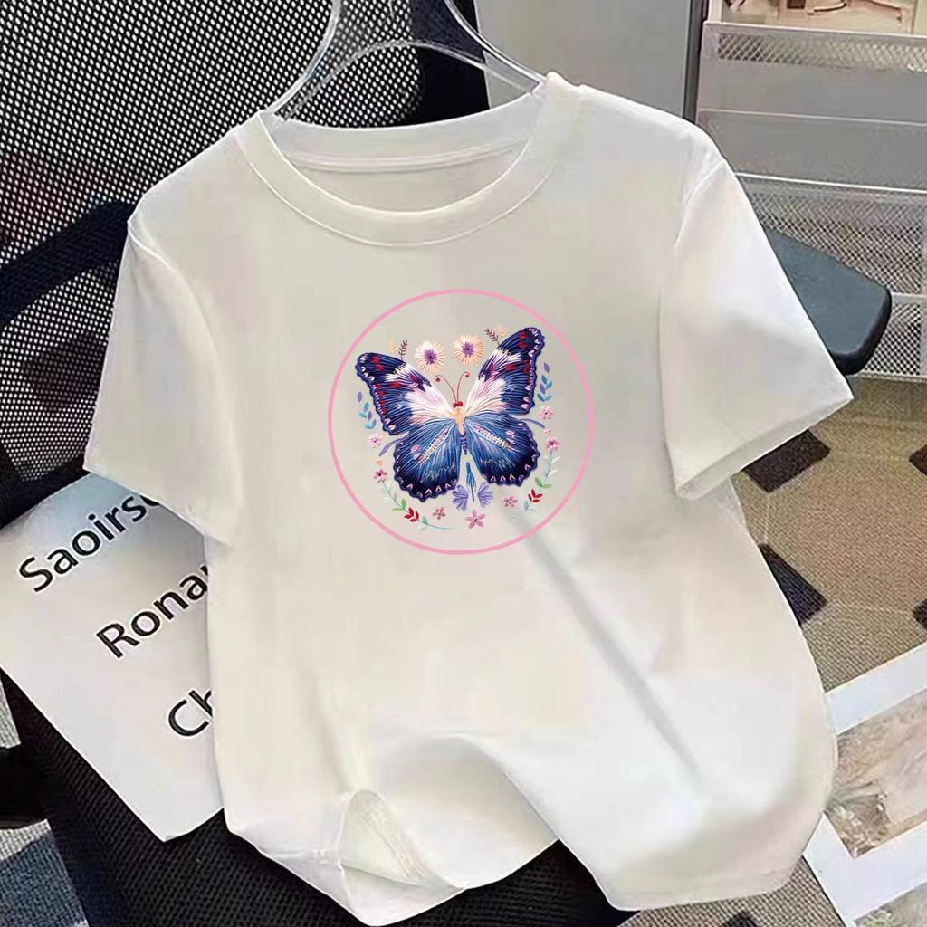 VEZFAA Damenmode Casual Sommer Frühling Kurzarm O-Ausschnitt Blusen & Hemden