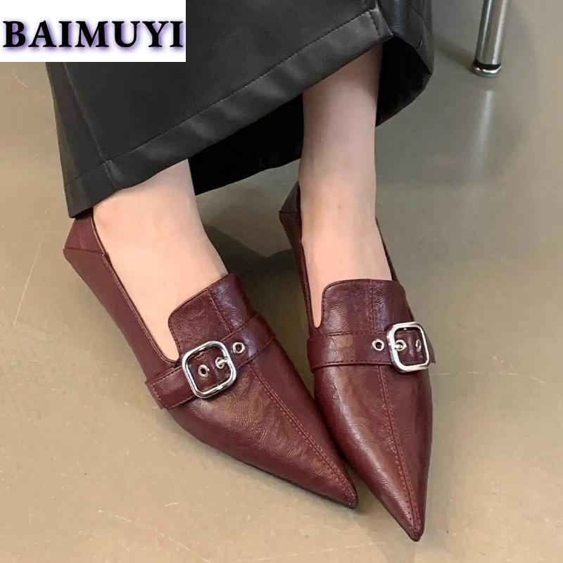 Pointed Toe Women Sexy Loafers Shoes 2025 Trend Low Heels Elegant Fashion Leather Shoes New Designer Party Mature Mujer Zapatos
