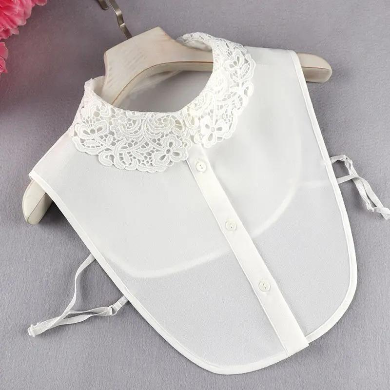 Mode Damen Chiffon Fake Kragen Strass Weiß Falscher Kragen Revers Abnehmbarer Knopf Halbes Hemd Bluse Oberteile