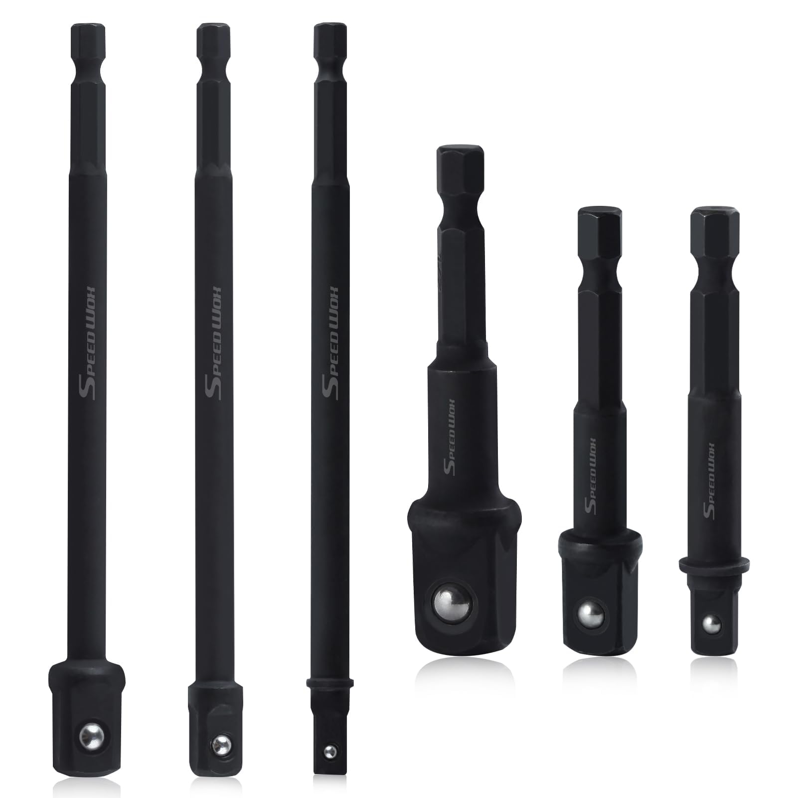 

Адаптер для торцевых головок SPEEDWOX, ударопрочный, Адаптер для торцевых головок, ударопрочный, Адаптер для торцевых головок, Удлинитель для торцевых головок, Удлинитель 150 мм и 72 мм, с битами-удлинителями чёрный