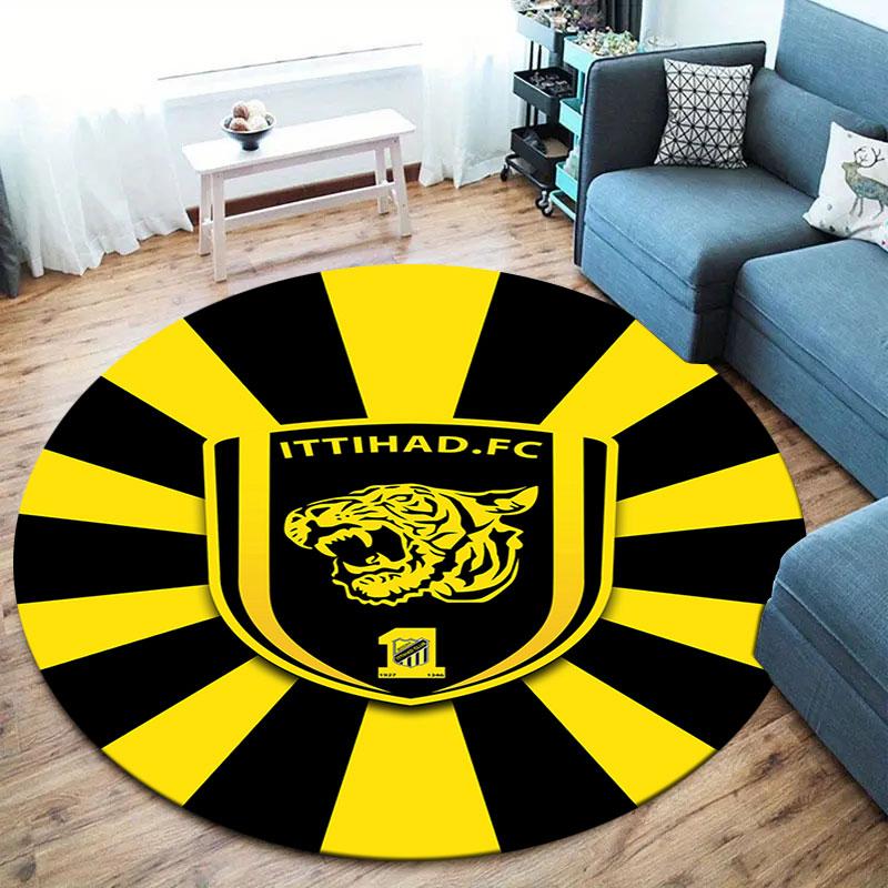 Al-Ittihad Club Round Area Rug,Carpet Rug for Living Room Bedroom Sofa Playroom Decor,Non-slip Floor Mat