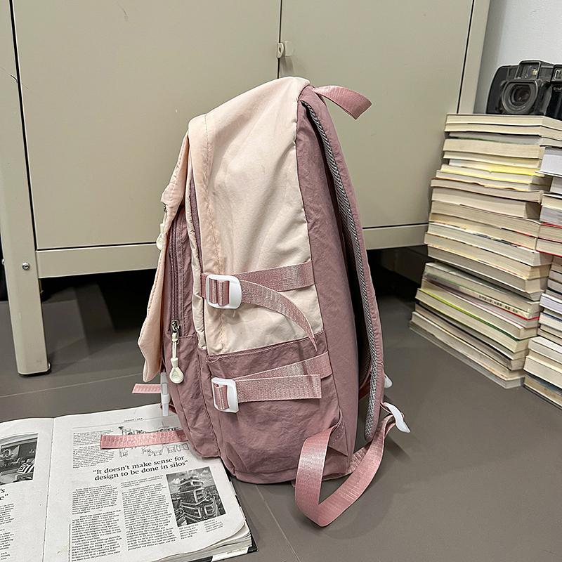 Women Contrast Color Backpack Junior High School Student Schoolbag Large Capacity Outdoor Mountaineering Backpack
