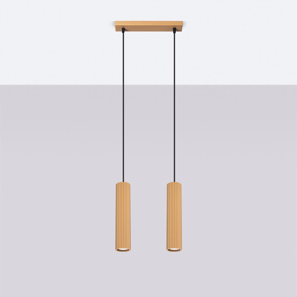 Lampa Wisząca Nowoczesna Złota Listwa Dwie Karbowane Tuby Do Kuchni Nad Wyspę 2Xgu10 10W Karbon Sollux Lighting