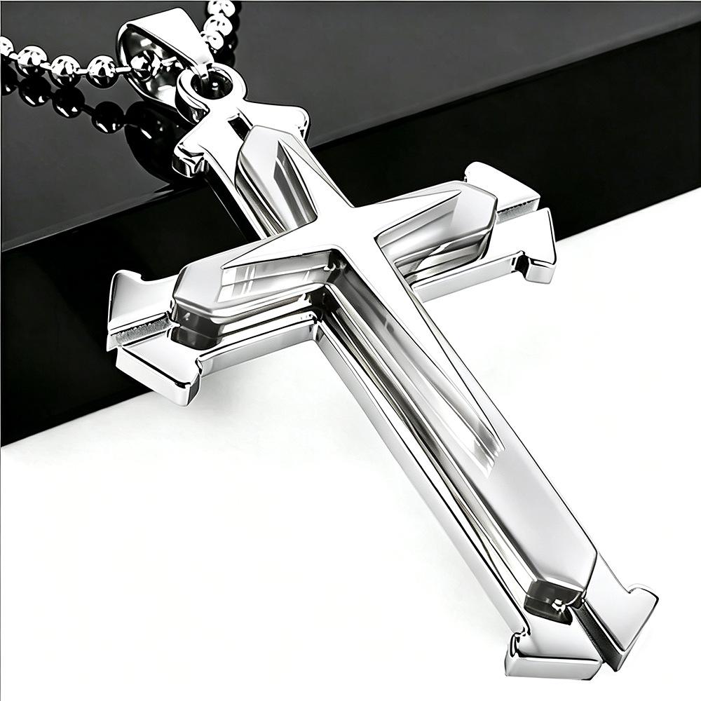 2024 Men's Diamond Cross Pendant Necklace - Silver, Gold, & Black Dark Knight Style