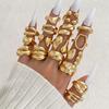 17Pcs/Set Vintage Gold Color Irregular Geometric Rings Set for Women Elegant Exaggerated Twist Metal Thick Open Ring Jewelry