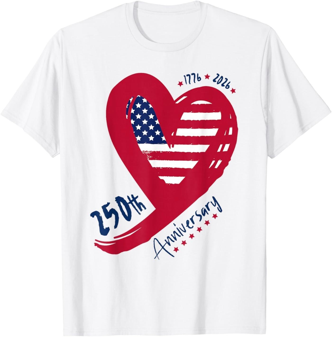250th Anniversary USA Flag Patriotic 250 Years Heart America T-Shirt S