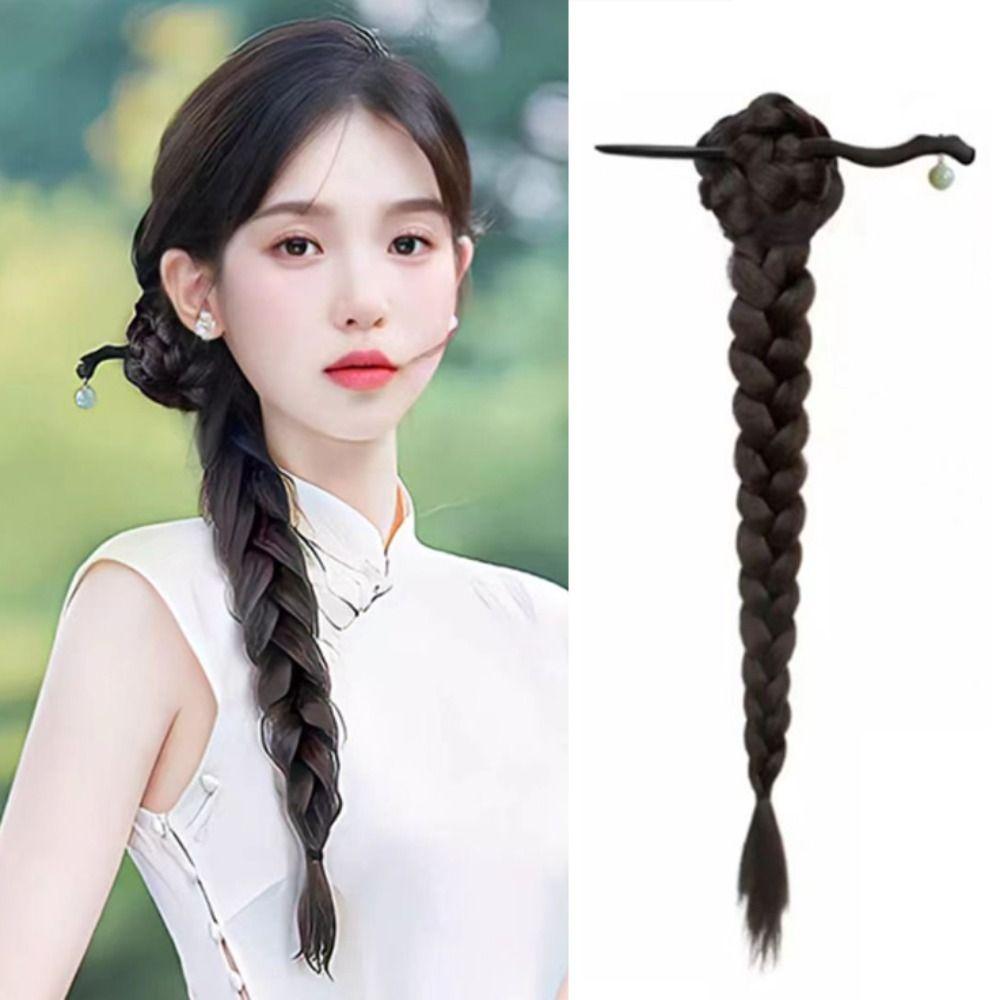Hair Stick Claw Clip Ponytail Wig Hanfu Hairpin Twist Braid Wig New Chinese Style Wig  for Women