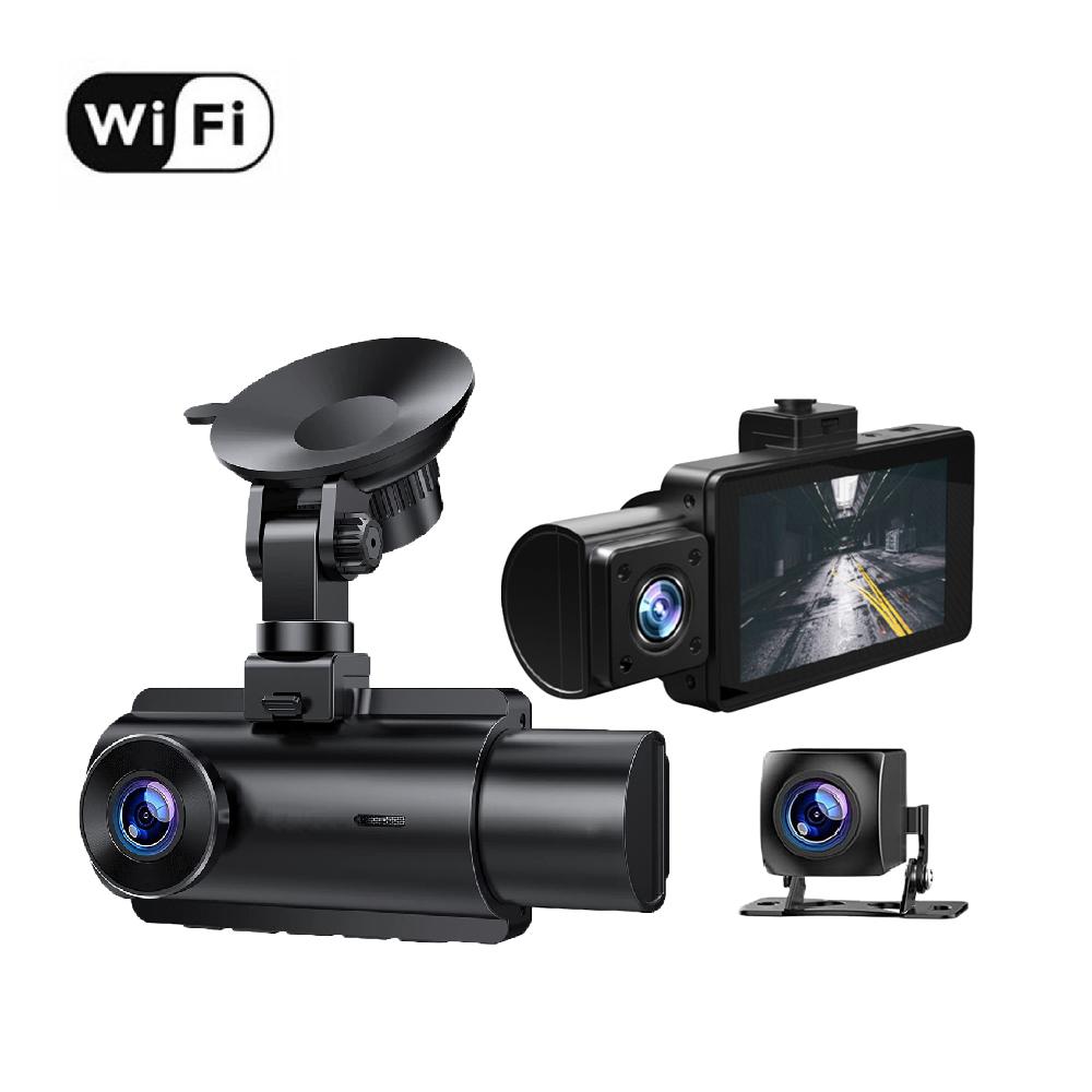 

3-дюймовый IPS WiFi HD 2K Автомобильный видеорегистратор с тройным объективом Автомобильная камера с функцией ночного видения и циклической записью Аксессуары для автомобиля NONE