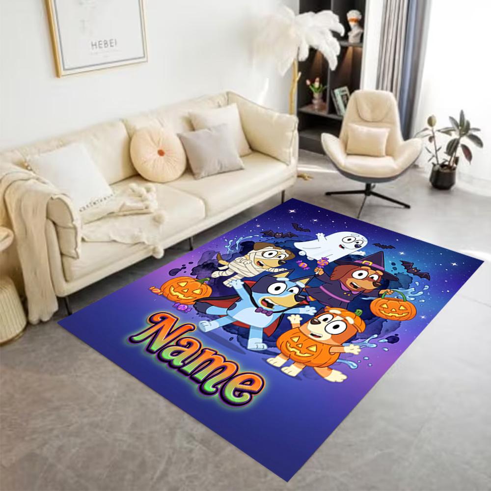 Halloween Night Adventure Customizable Name Floor Mat Design for Outdoor Hallway Kitchen Game Room Anti-slip Rug Office Home Decor Gift for Festivals
