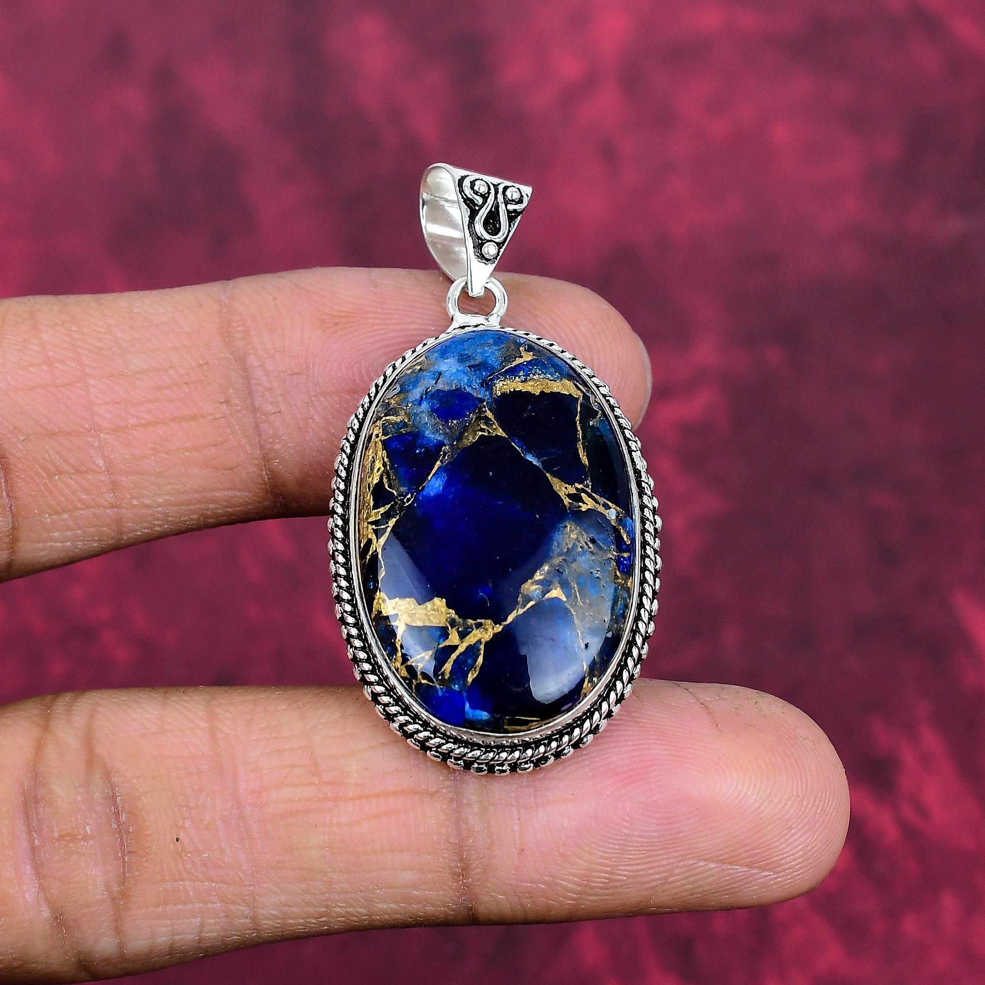 

Підвіска з дорогоцінних каменів ручної роботи з содаліту, підвіска з твердого срібла 925 проби, антикварні ювелірні вироби, підвіска для подарунка на заручини 1.75 Inches